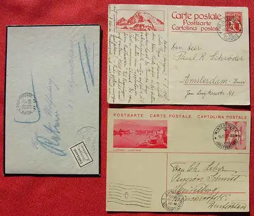 () 2 Postkarten (Ganzsachen) Schweiz 1927/ 1935 u. Brief, Gebrauchsspuren