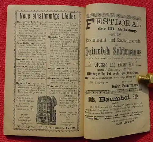 () Festbuch Gesang-Wettstreit 1894 zu Huels. 80 S., Sonntag & Engel, Crefeld 1894