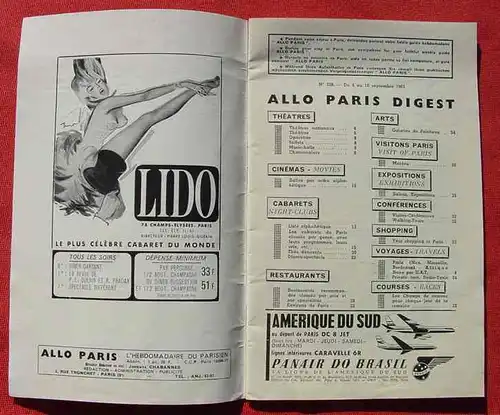 () "Allo Paris" Stadtfuehrer Nr. 328 vom 4. bis 10. Sept. 1963. 36 S., mit Bildern