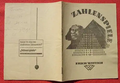 (1011235) Erich Wittich "Zahlenspiele". 16 S., Zahlen-Spielereien u. Raetseln. Neikirchen, 1946