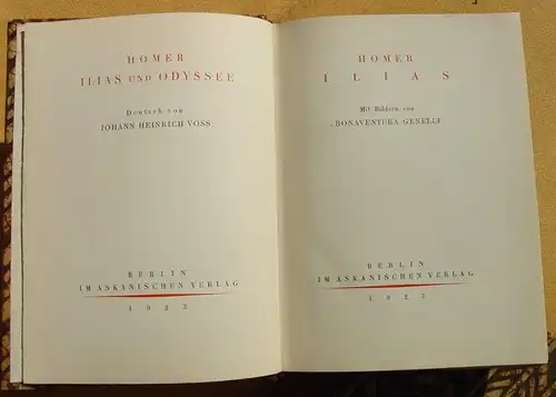 () Homer "ILIAS" u. "ODYSSEE". Im Askanischen Verlag, Berlin 1923. Guter Zustand