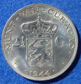 () Niederlaendisch Curacao 2,5 Gulden 1944 Silbermuenze