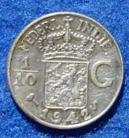 (1015622) Niederlaendisch Indien 1 / 10 Gulden 1942 Silbermuenze