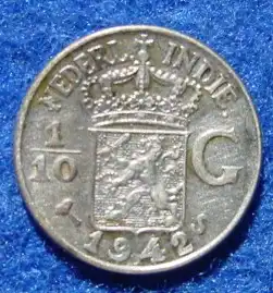 () Niederlaendisch Indien 1 / 10 Gulden 1942 Silbermuenze