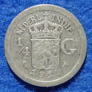 (1015624) Niederlaendisch Indien 1 / 4 Gulden 1914 Silbermuenze
