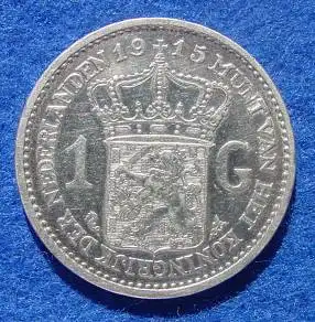 Neu : Versandkosten ab Euro 2,00 () Niederlande 1 Gulden 1915. Original Silbermünze.