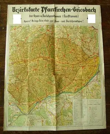 () Bezirkskarte Pfarrkirchen-Griesbach, Plakat 48 x 61 cm. NS-Zeit. Drittes Reich