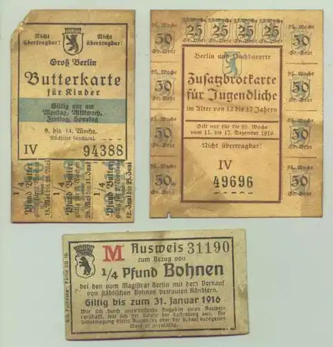 (1028567) WK I. Berlin Ausweise u. a. Lebensmittel ab 1916 Weltkrieg I