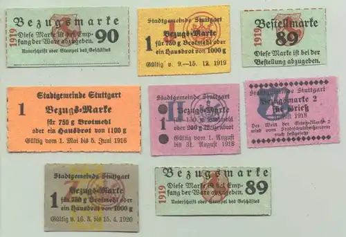 (1028566) 15 x Bezugsmarken 1916-20. Stuttgart. WK I. Weltkrieg I. Militaria