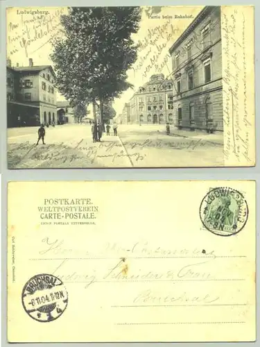 Ludwigsburg 1904 (intern : 1021737) Ansichtskarte. Partie beim Bahnhof. PLZ-Bereich pauschal 71636. Postalisch gelaufen 1904