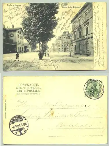 Ludwigsburg 1904 (intern : ) Ansichtskarte. Partie beim Bahnhof. PLZ-Bereich pauschal 71636. Postalisch gelaufen 1904