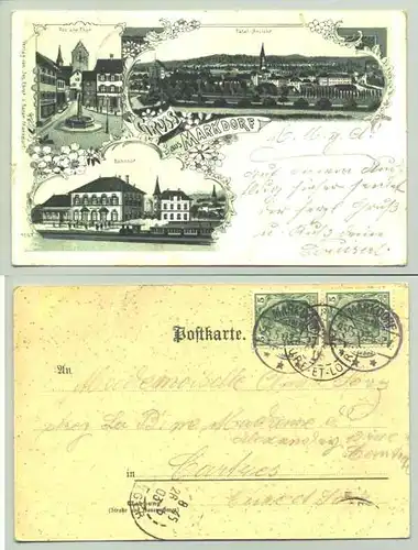 (88677-011) nsichtskarte. Gruss aus Markdorf. Beschrieben und postalisch gelaufen mit Marke u. Stempel v. 1903. Verlag Jos. Ehret z. Bazar, Markdorf