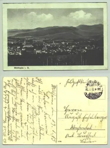 Müllheim 1915 (intern : ) Ansichtskarte. PLZ-Bereich pauschal 79379