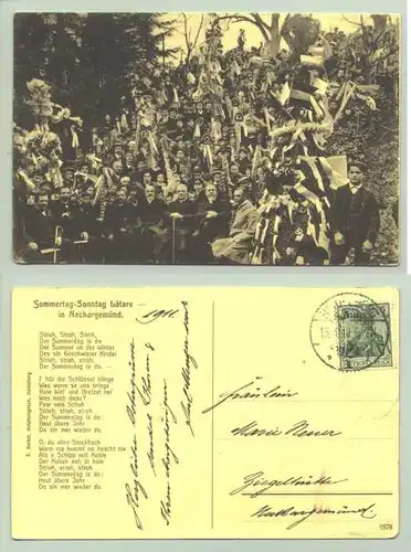 (69151-041) Neckargemünd. Sommertag 1911. Ansichtskarte. Rückseite mit Sommertagslied ( 3 Strophen ) aus Neckargemuend