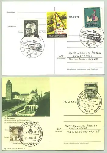 (1021722) 2 Postkarten mit Sonderstempeln von Rottweil 1968 u. 1970. PLZ-Bereich pauschal 78628. 1 Karte am rechten Rand beschaedigt