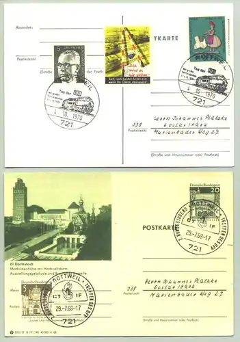 () 2 Postkarten mit Sonderstempeln von Rottweil 1968 u. 1970. PLZ-Bereich pauschal 78628. 1 Karte am rechten Rand beschaedigt