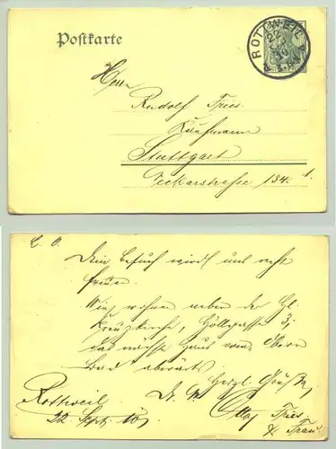 () Postkarte mit klarem Stempel von Rottweil, 22. Sept. 1910. PLZ-Bereich pauschal 78628