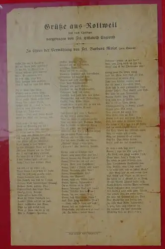 () Rottweil Gedichtsblatt um 1910-30 ? Druck von Heinr. Eller in Rottweil a. N. / Alter nicht bekannt, um 1900 bis 1930 ?