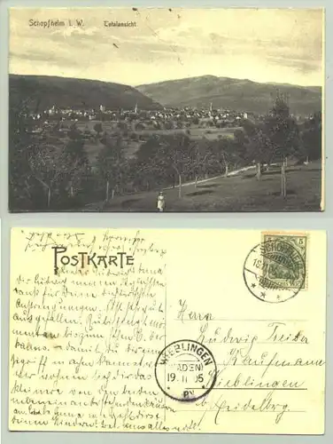 (0080767) Schopfheim. Ansichtskarte. PLZ-Bereich pauschal 79650. Postalisch gelaufen 1905