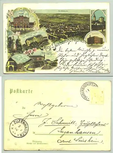 (97941-091) Ansichtskarte. "Gruss aus Tauberbischofsheim". Beschrieben u. postalisch gelaufen ( Marke sauber abgeloest) u. Stempel v. 1904. H. Volk, Kunstanstalt, Heilbronn