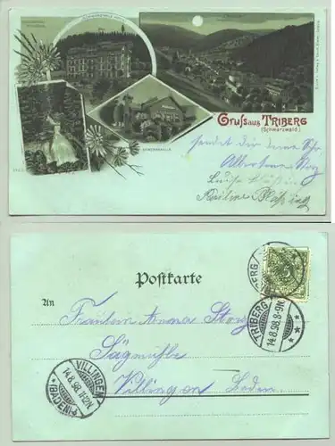 (78098-021) Ansichtskarte. "Gruss aus Triberg (Schwarzwald)". Beschrieben u. postalisch gelaufen mit Marke u. Stempel v. 1898. Verlag Louis Glaser, Leipzig