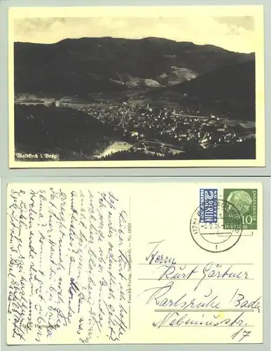 Waldkirch 1954 (intern : ) Ansichtskarte. PLZ-Bereich pauschal 79183