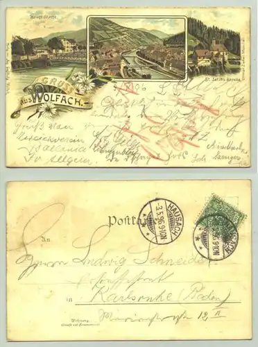 Wolfach 1896 (intern : ) Ansichtskarte. PLZ-Bereich pauschal 77709