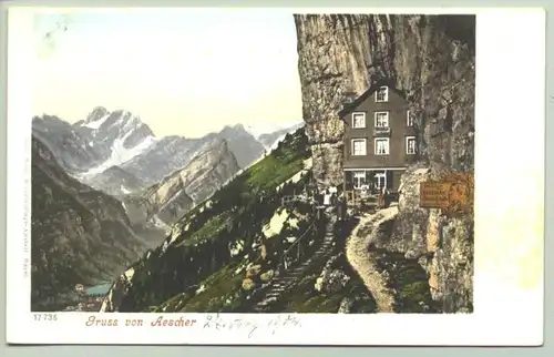 () Alte Ansichtskarte aus der Schweiz. "Gruss von Aescher". Kleine handschriftliche Datum-Notiz v. 27. Aug. 1904