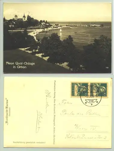 (1020308) Arbon. Burkhardt-Karte. Handarbeit. Postalisch gelaufen 1928