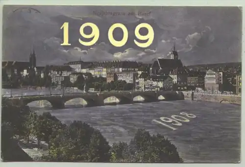 (1018431) Ansichtskarte aus der Schweiz. "Neujahrsgruss aus Basel 1909". Beschrieben u. postalisch gelaufen mit Marke u. Stempel v. 1909