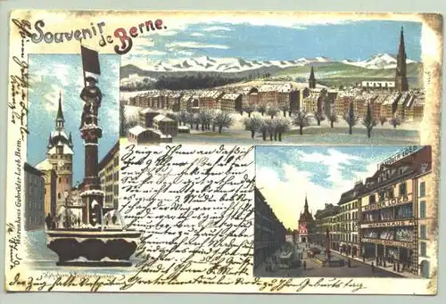 ()  Ansichtskarte aus der Schweiz. Bern. "Souvenir de Berne / Warenhaus Gebrueder Loeb, Bern". Beschrieben u. postalisch gelaufen mit Marke u. Stempel v. 1906