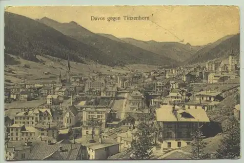 () Ansichtskarte aus der Schweiz. "Davos gegen Tinzenhorn". Beschrieben u. postalisch gelaufen mit Marke u. Stempel v. 1899