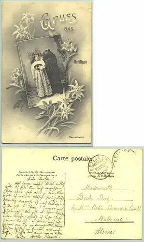 (1018441) Ansichtskarte aus der Schweiz. "Gruss aus Dettligen - Bernertracht". Beschrieben u. postalisch gelaufen (Marke geloest) u. Stempel v. 1908