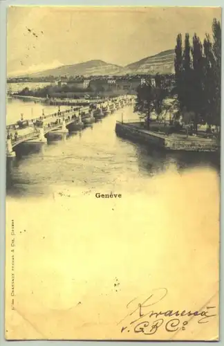 () Ansichtskarte aus der Schweiz. "Geneve". Beschrieben u. postalisch gelaufen mit Marke u. Stempel v. 1898