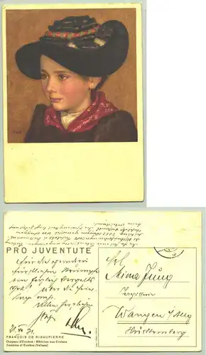 () Pro Juventute 1931. Huebsche Kuenstlerzeichnung von F. de Ribaupierre. Postalisch gelaufen (Marke geloest), beschrieben 1931