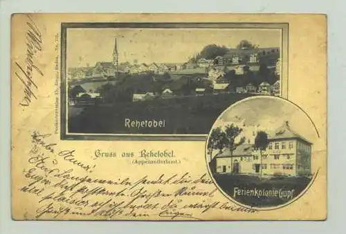 () Ansichtskarte aus der Schweiz. "Gruss aus Rehetobel". Beschrieben u. postalisch gelaufen mit Marke u. Stempel v. 1899. Th. Zingg, Baden