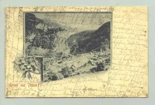 (1018506) Ansichtskarte aus der Schweiz. "Gruss aus Thusis". Beschrieben u. postalisch gelaufen mit Bayern-Marke u. Stempel um 1900