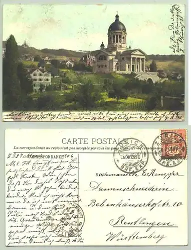 (1020292) Zürich Kreuzkirche 1906  AK postalisch gelaufen 1906