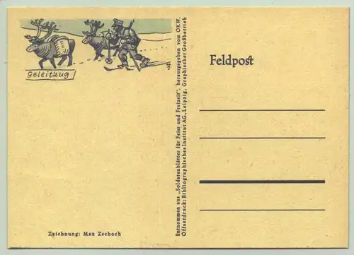 () 4 Feldpostkarten mit Bildchen. OKW. Bibliographisches Institut Leipzig, um 1941