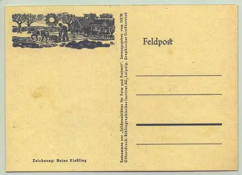 () 4 Feldpostkarten mit Bildchen. OKW. Bibliographisches Institut Leipzig, um 1941