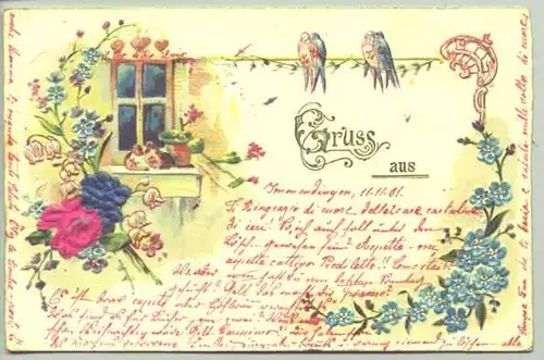 (1016364) Gruss-Prägedruck-AK von 1901. Zum Teil mit stoffartigem Ueberzug auf Blumen