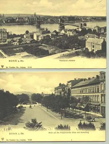 ()  2 alte Ansichtskarten mit huebschen Motiven aus Bonn. PLZ-Bereich pauschal 53113. Postalisch nicht gelaufen. Verlag Dr. Trenkler, Leipzig um 1900