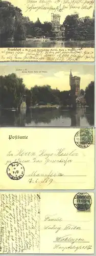 () 2 alte Ansichtskarten mit schoenen Motiven aus Frankfurt a. M. "Zoologischer Garten ...". PLZ-Bereich pauschal 60311. Beide beschrieben u. postalisch gelaufen 1904 / 1910