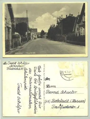 () Altenheim 1953. Ansichtskarte. Hauptstrasse. PLZ-Bereich pauschal 77743. Postalisch gelaufen 1953. Marke geloest