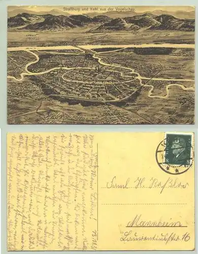 (1021421)  Ansichtskarte. Strassburg und Kehl aus der Vogelschau. PLZ-Bereich pauschal 77694. Postalisch gelaufen, Kehl 1931