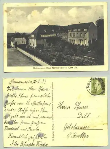 (0082086) Ansichtskarte. Diakonissen-Haus Nonnenweier b. Lahr. PLZ-Bereich pauschal 77963. Postalisch gelaufen 1933