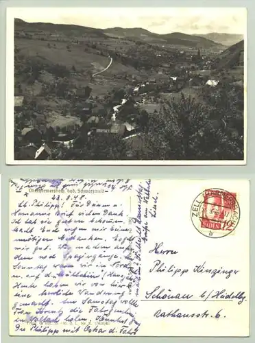 () Ansichtskarte. Oberharmersbach. PLZ-Bereich pauschal 77784. Postalisch gelaufen 1948