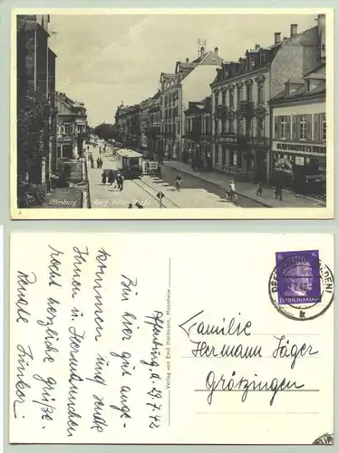 () Ansichtskarte. Offenburg - Adolf-Hitler-Strasse. PLZ-Bereich pauschal 77694. Postalisch gelaufen 1942