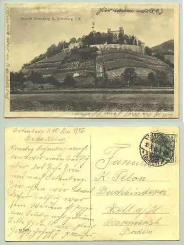 (1021474) Ansichtskarte. Schloss Ortenberg bei Offenburg i. B. PLZ-Bereich pauschal 77799. Postalisch gelaufen 1915