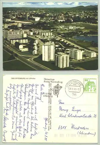 () Ansichtskarte. OFFENBURG - mit Uffhofen. PLZ-Bereich pauschal 77694. Postalisch gelaufen 1980 nebst huebschem Werbestempel fuer die Heimattage